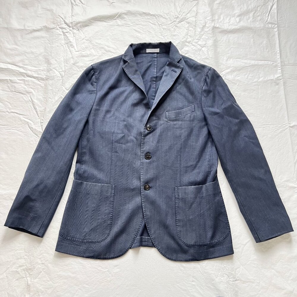 Boglioli k jacket blue herringbone IT 50 US 40 unstructured 3 button lightweight